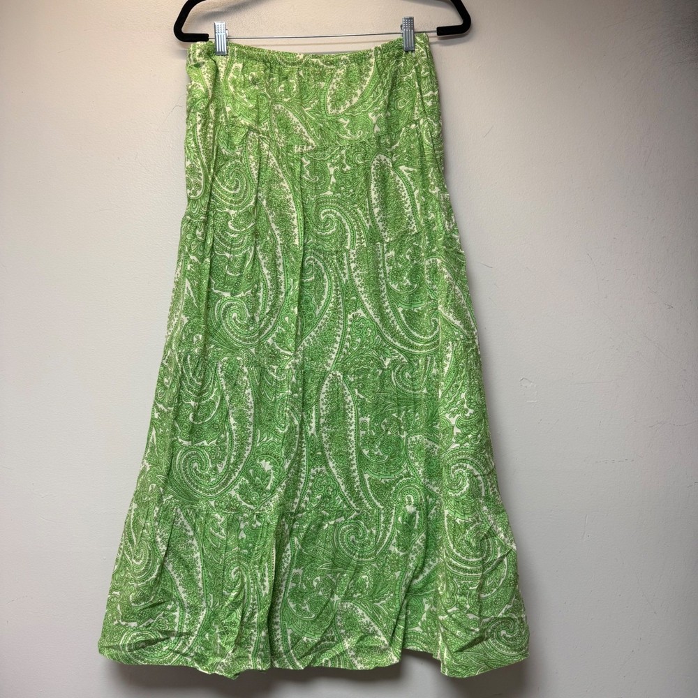 Talbots Maxi Skirt Womens Small Green Excellent Paisley Tiered Boho Long Skirt