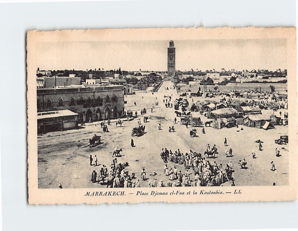 Postcard Koutoubia Mosque and the Jemaa el-Fnaa Square Marrakech Morocco