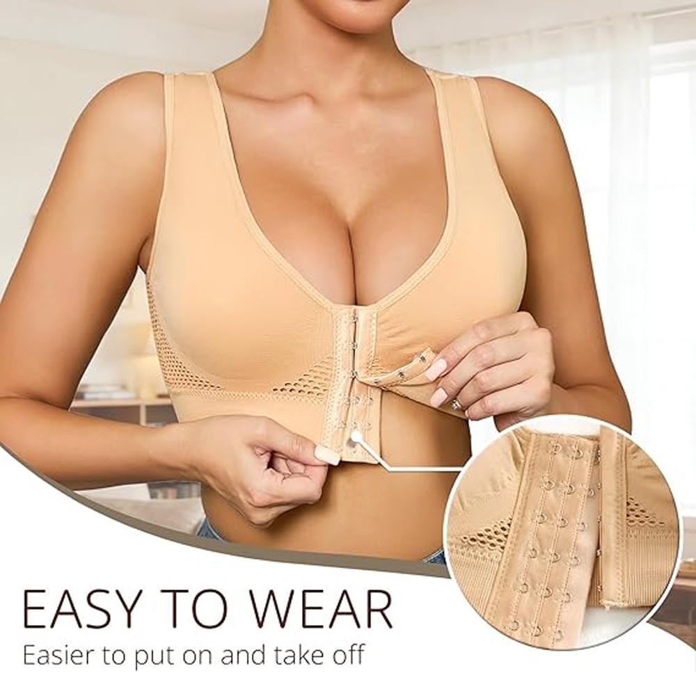 Sports Bra Women High Impact Running Yoga Workout Bra Zip Front Closure