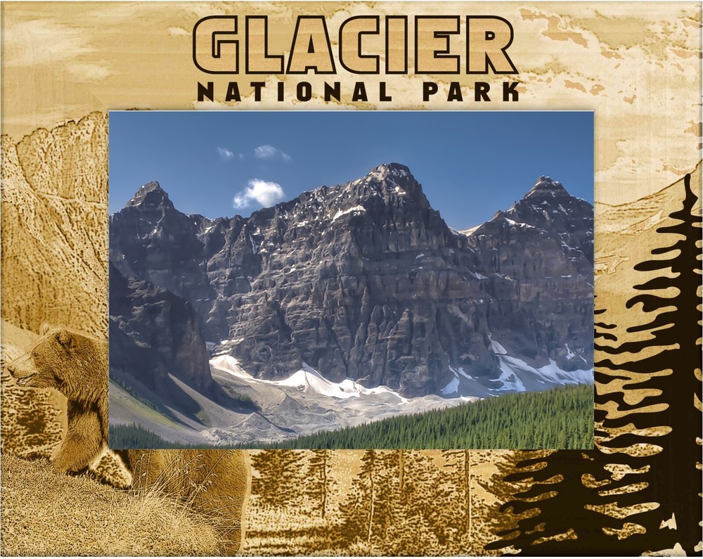 Glacier National Park with Bear Laser Engraved Wood Picture Frame (4 x 6)