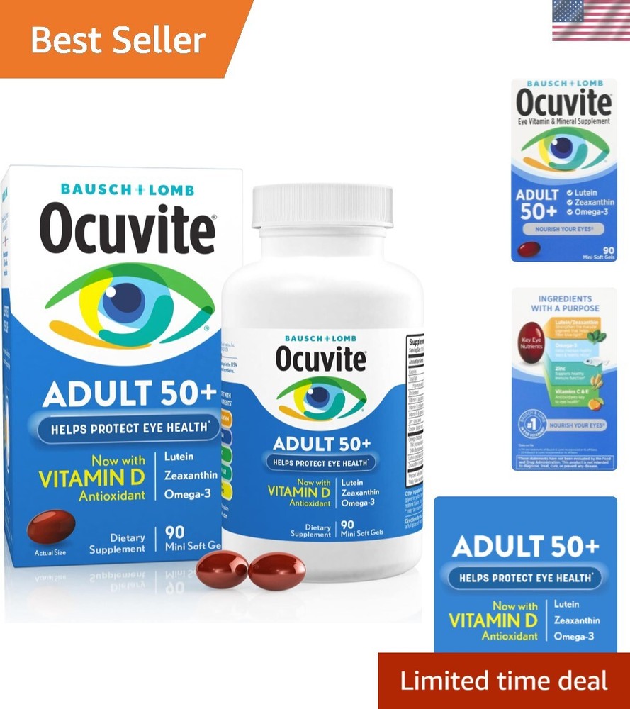 Bausch Lomb Eye Health Vitamins for Adults 50 Plus 90 Softgels Gluten Free