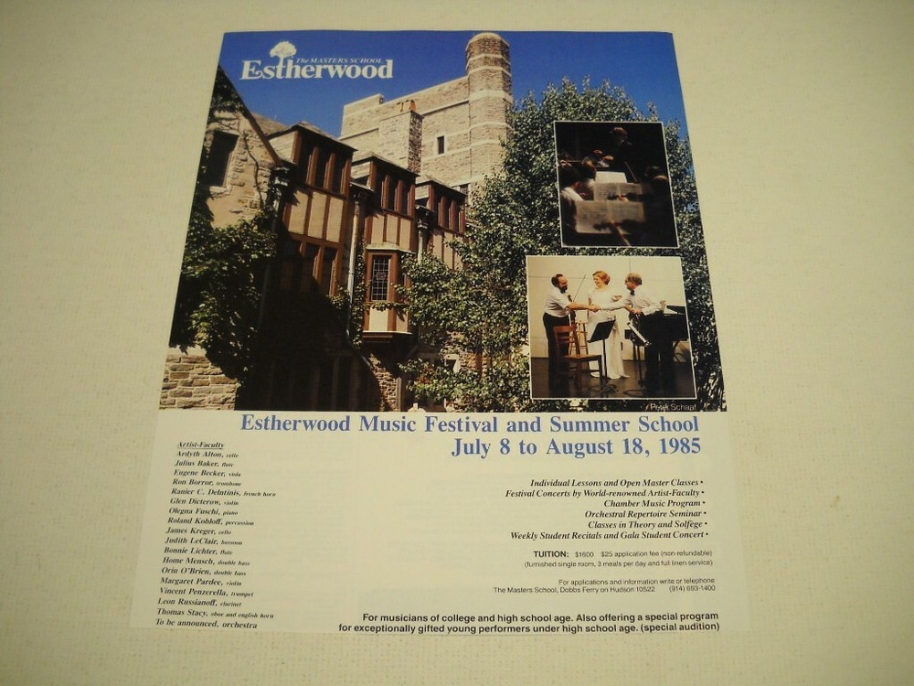 ESTHERWOOD Music Festival and Summer School original 1985 Promo Ad
