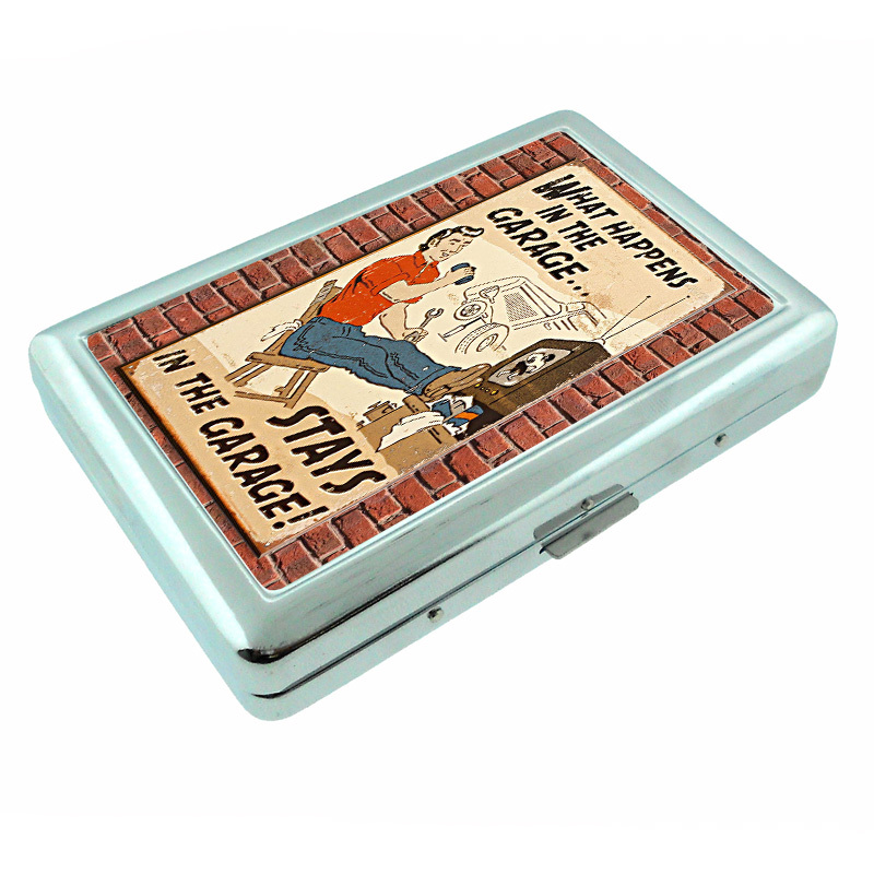 Vintage Silver Metal Cigarette Case Card Wallet D230 Garage Decor  