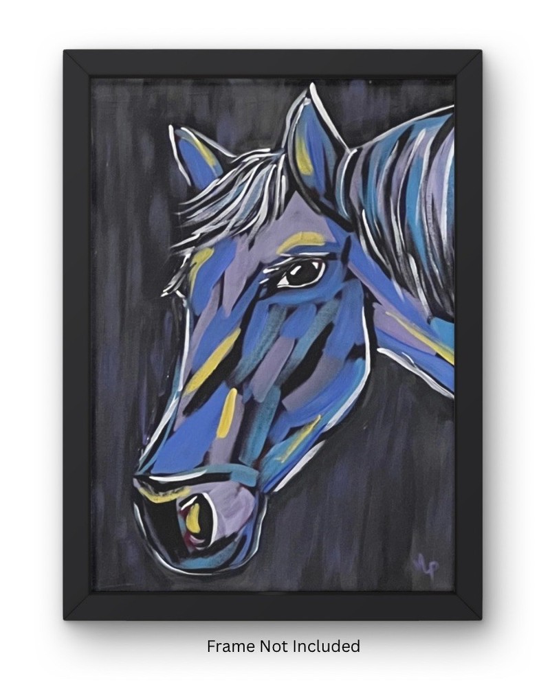 Purple Blue Multi Color Abstract Horse Acrylic 14x11” Canvas VLP Original OOAK