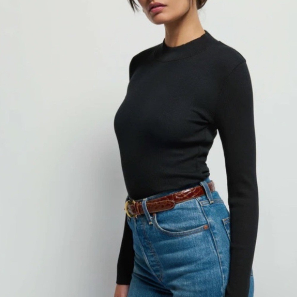 Nation LTD Medium Black Long Sleeve Mock Neck Tee Pima Cotton Office Career Work
