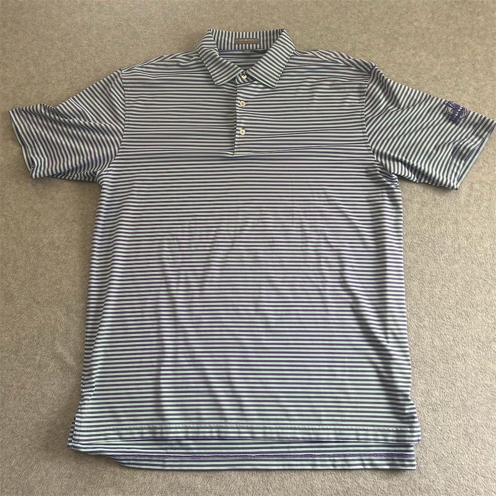 Peter Millar Shirt Mens Large Blue Striped Summer Comfort Polo Short Sleeve Golf