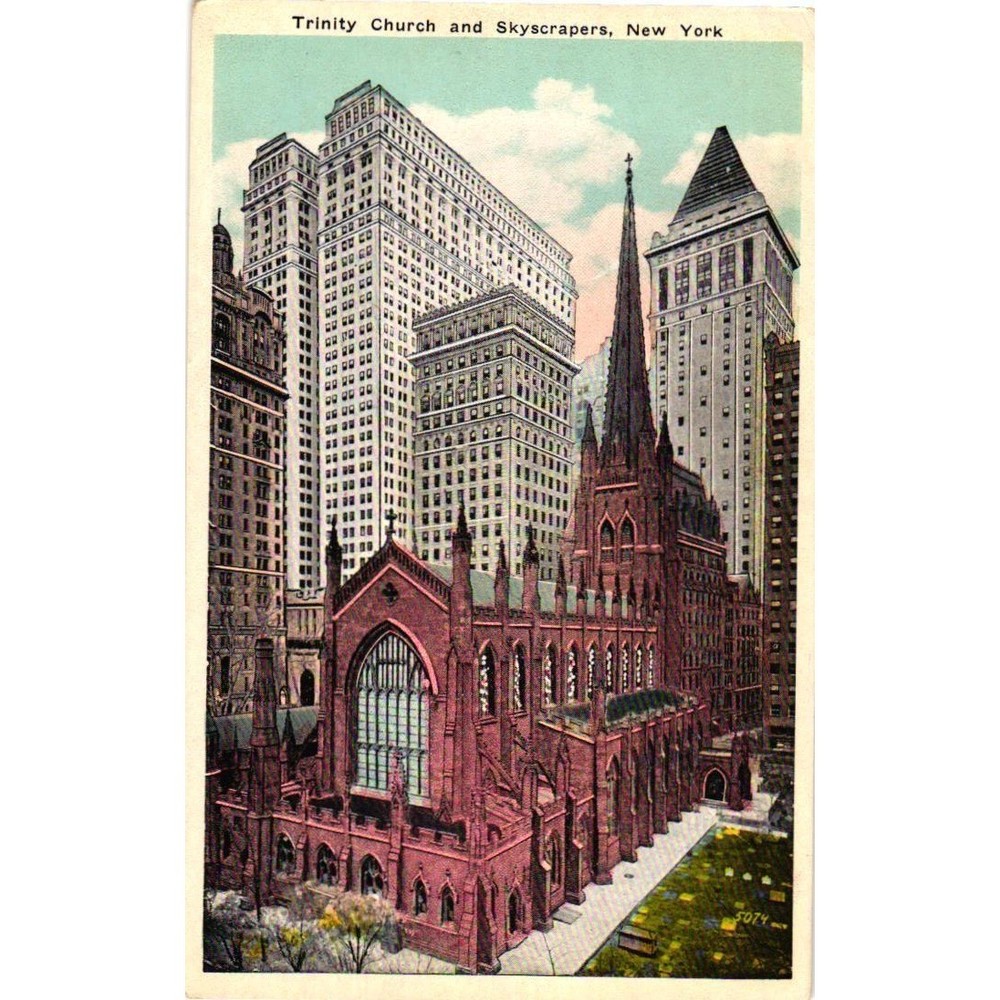 VTG Trinity Church and Skyscrapers New York City Linen Postcard Manhattan NYC