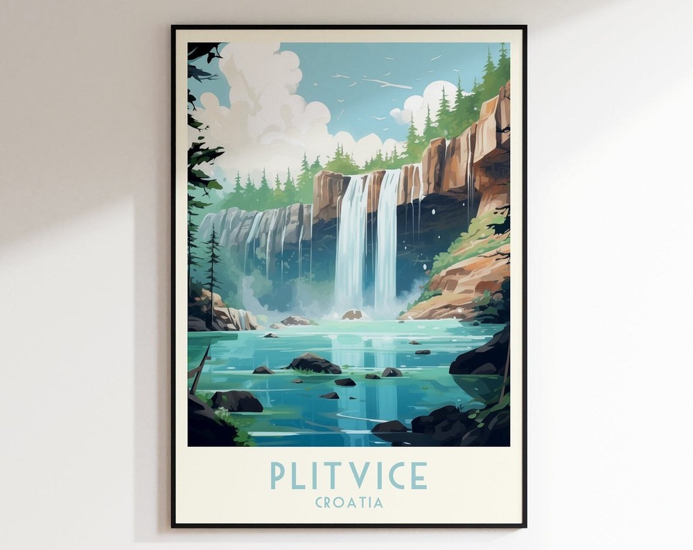 Plitvice Travel Print Croatia Home Decor Retro Wall Art Wedding Gift Birthday