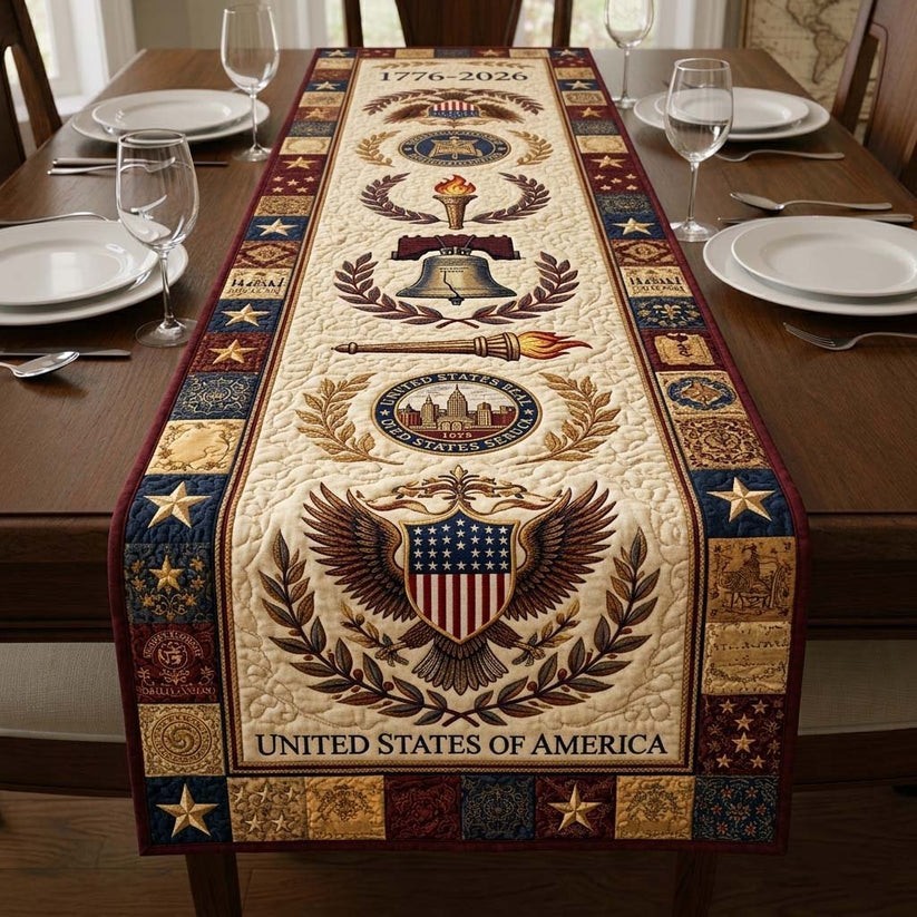 Liberty Bell Quilt Table Runner USA 250th Anniversary 1776-2026 Patriotic Decor