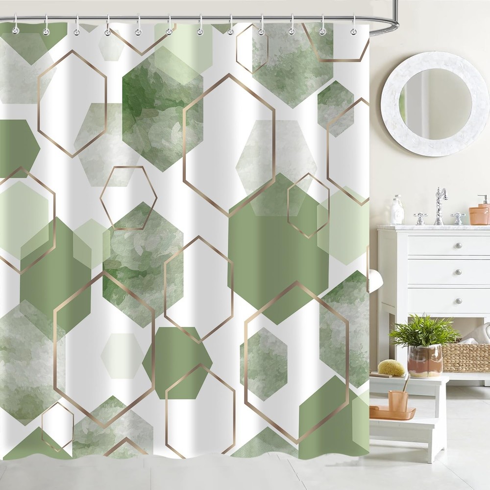 JAZEAOI Green Modern Shower Curtain 72x72 Inch, Abstract Geometric Art Bath C...