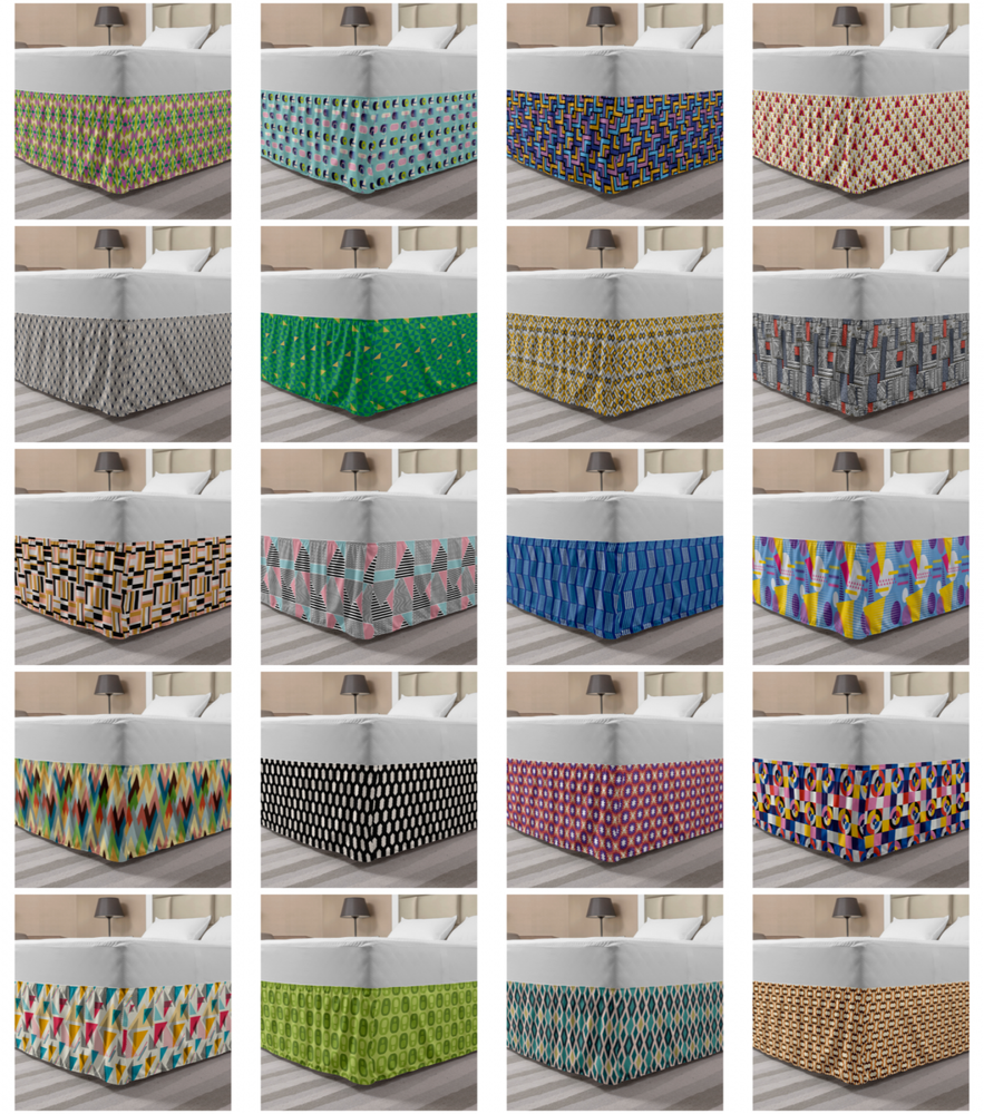 Ambesonne Geometric Shapes Bedskirt Elastic Wrap Around Skirt Gathered Design