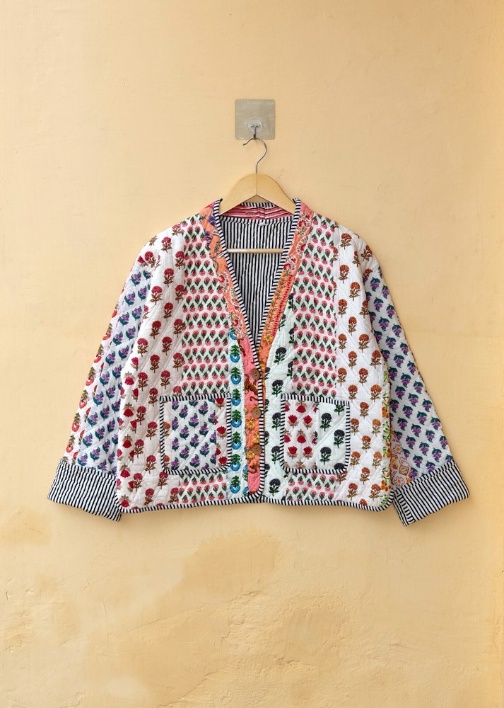 Handmade Cotton Quilted Jacket Patchwork Kimono Style Kantha Women's Boho Coat