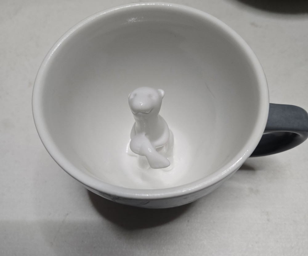 Creature Cup with Hidden 3D Porcelain Polar Bear With Fish- Gray Coffee/Tea Mug