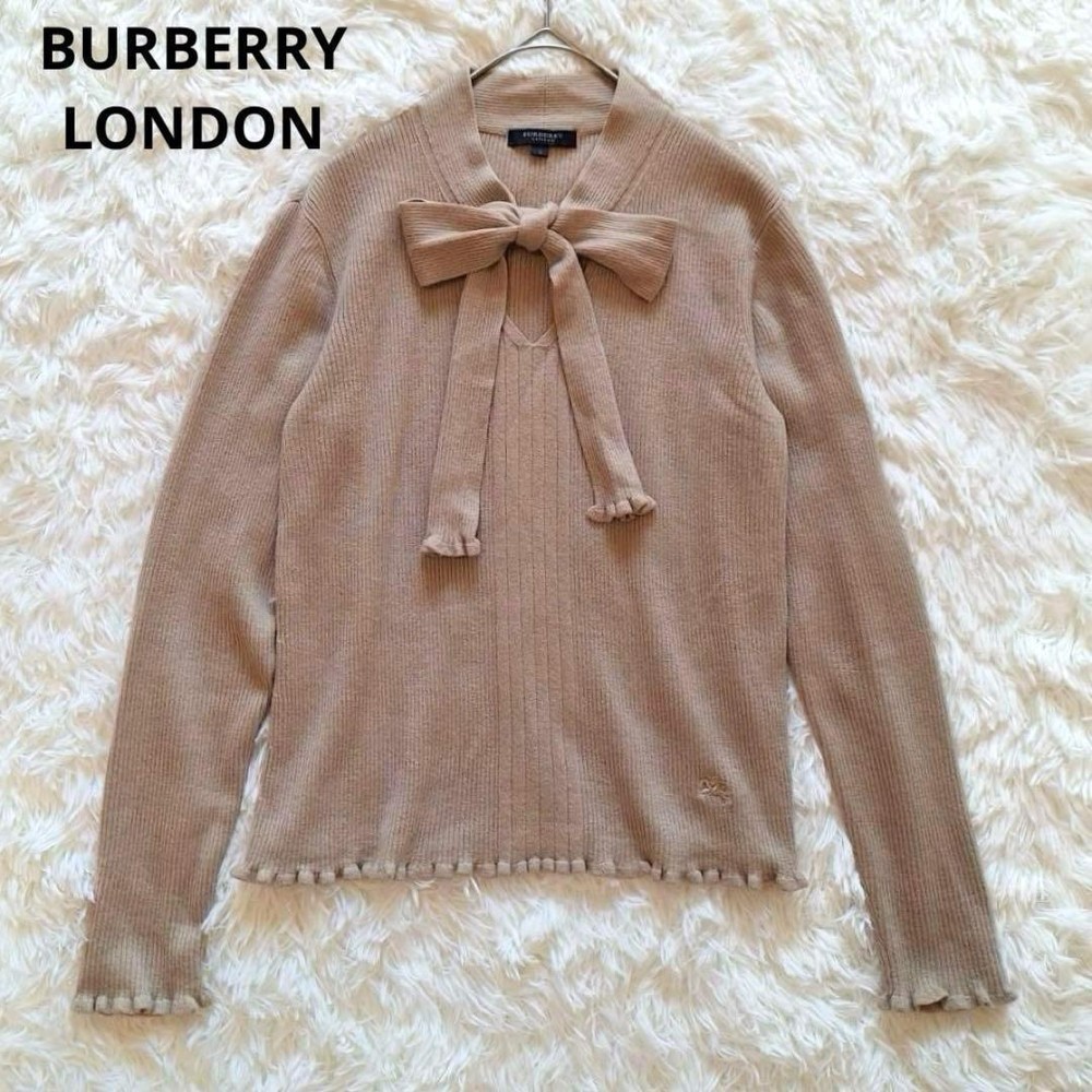 Burberry London Cashmere Bowtie Knit Ruffle Ribbon Blouse Size M New