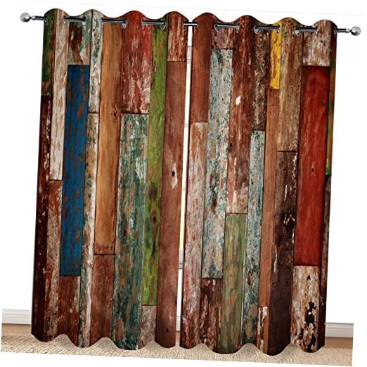 Rustic Wood Barn Door Blackout Curtains Village Wooden Home Decor Vintage