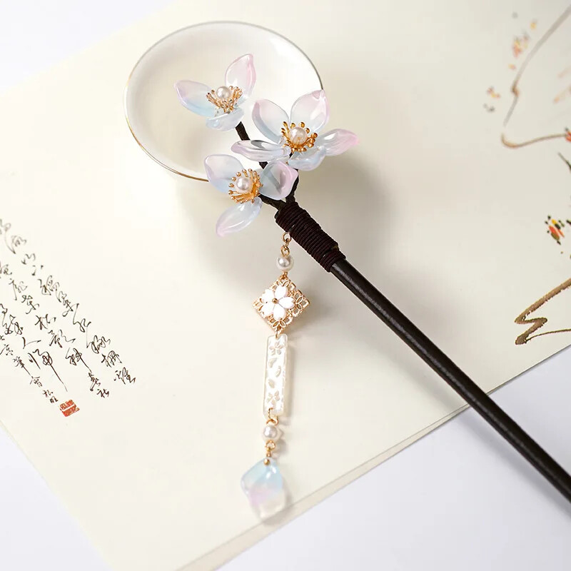 Retro Chinese Style Hairpins Clips Flower Pearls Long Tassels Handmade Collect