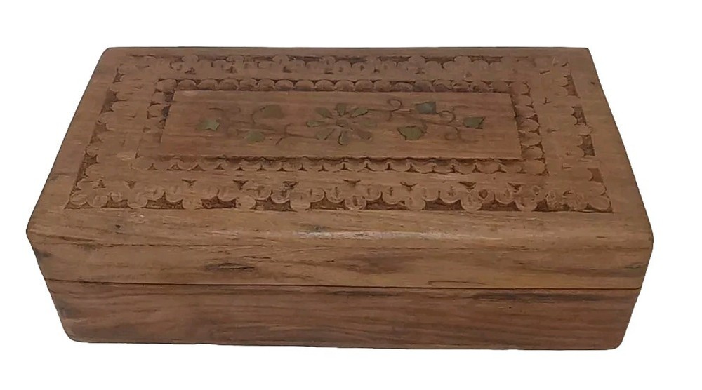 Handcrafted Wooden Jewelry Box with Floral Inlay - Made in India