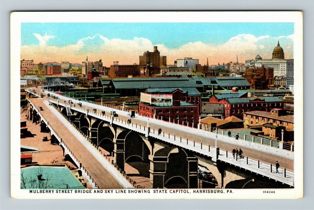 Harrisburg PA-Pennsylvania Mulberry Street Bridge, Sky Line Vintage Postcard