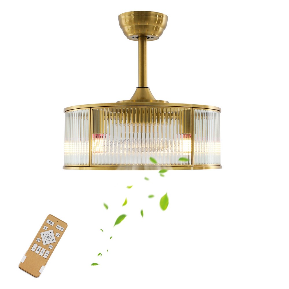 Modern LED Ceiling Fan with 6-Speed Remote Control and Glass Chandelier Light