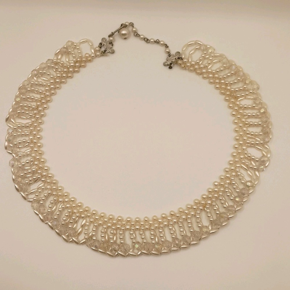 Vintage Faux Pearl Lucite Beaded Collar Necklace 18