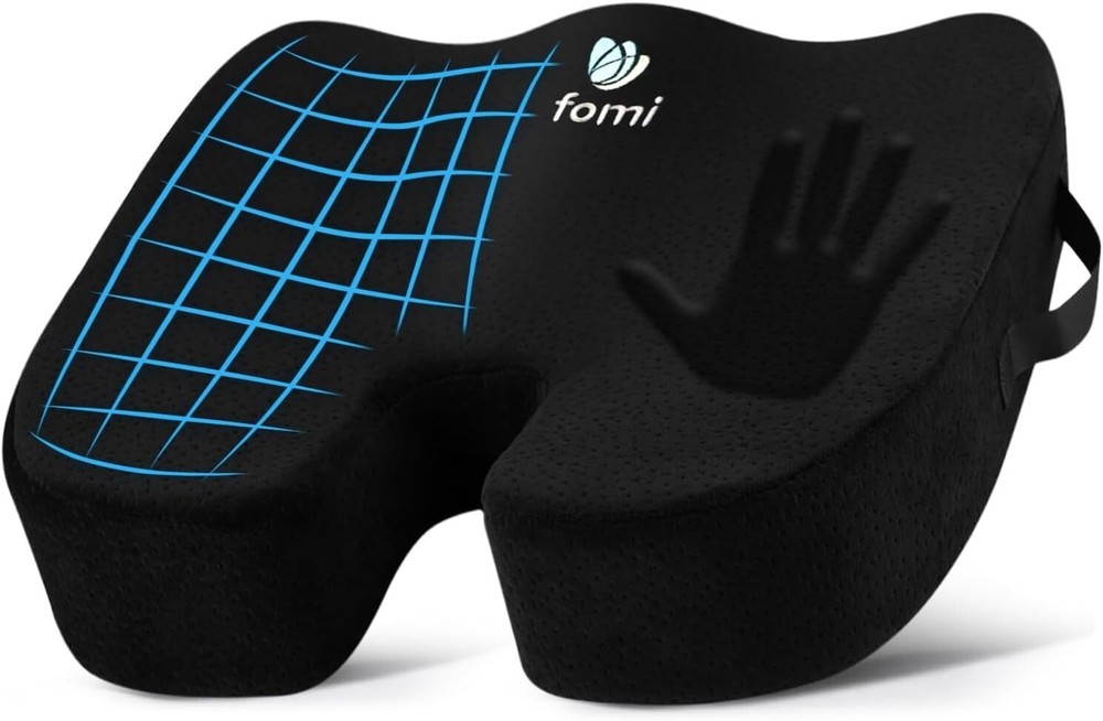 Portable Orthopedic Memory Foam Cushion with Cut-Out Design | Black 18x16 inches