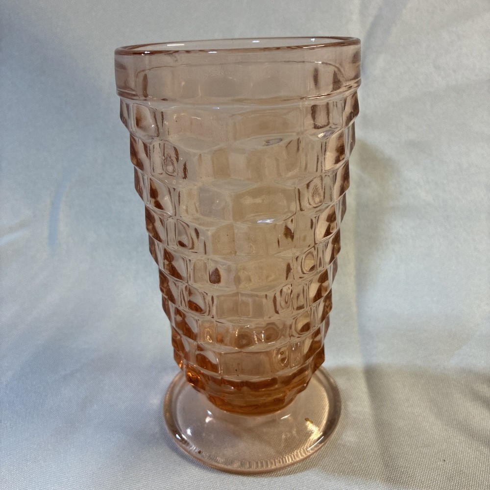 Indiana Glass Whitehall Cubist Pink Peach Footed Tumbler 6”