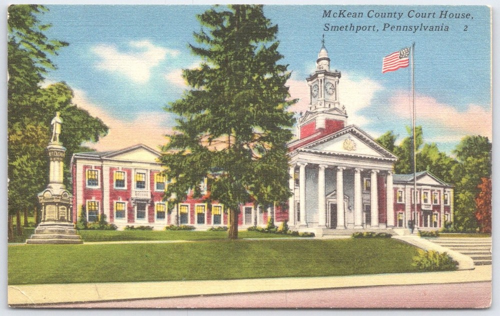 Vintage McKean County Court House Postcard Smethport PA Linen