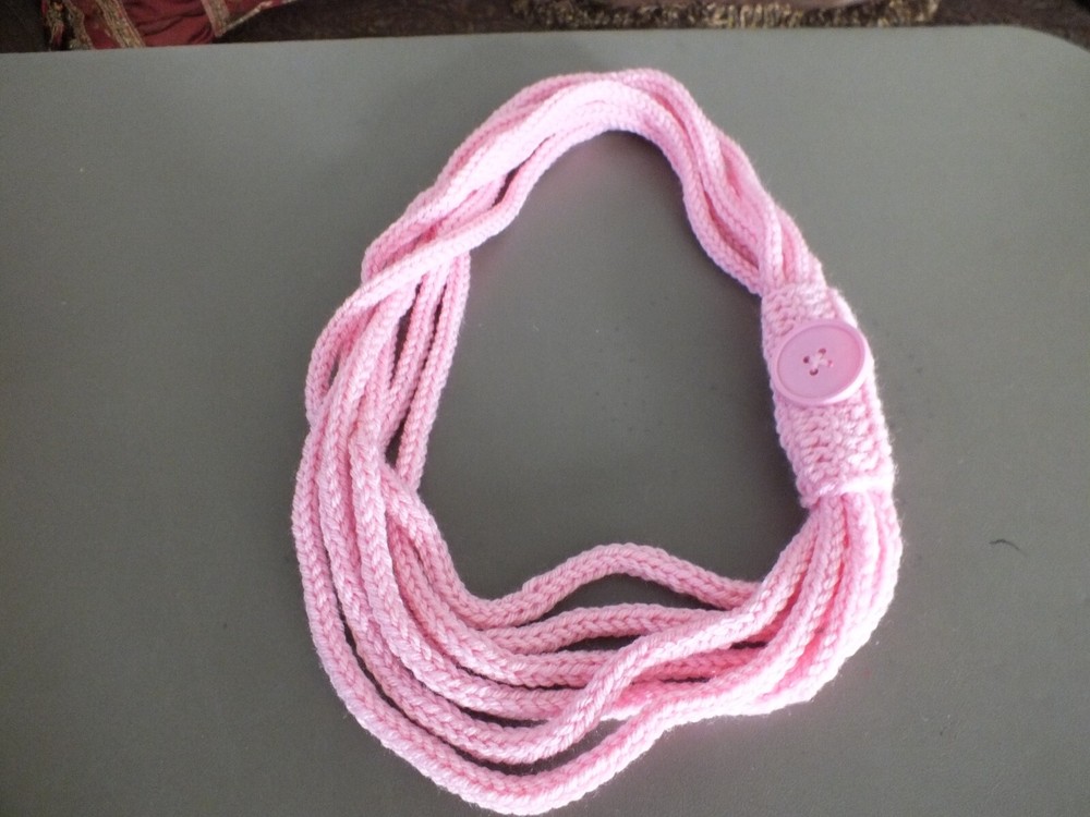 Unique Handmade Crocheted One of a Kind Yarn Scarf Necklace Pink 28