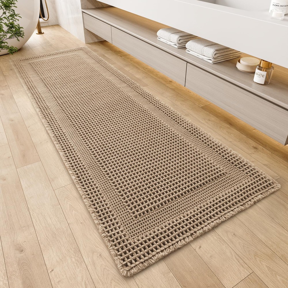 Absorbent Non-Slip Waffle Bath Mat Machine Washable for Bathroom
