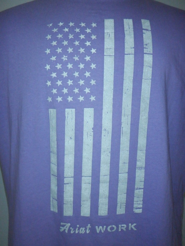 Women's ARIAT REBAR Sz 2XL Purple Short Sleeved V-Neck Cotton Pocket T-Shirt