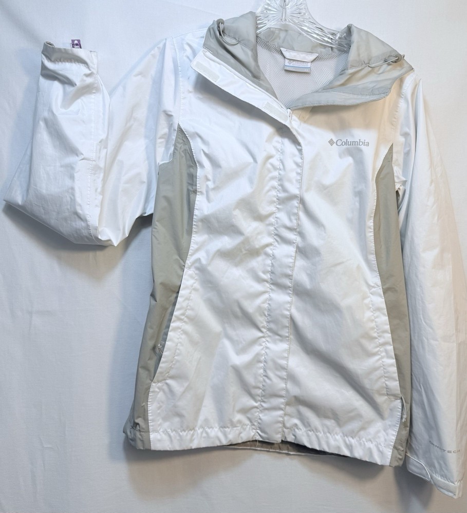 Columbia Omni-Tech Breathable White/Gray Jacket Windbreaker Women’s Size XS