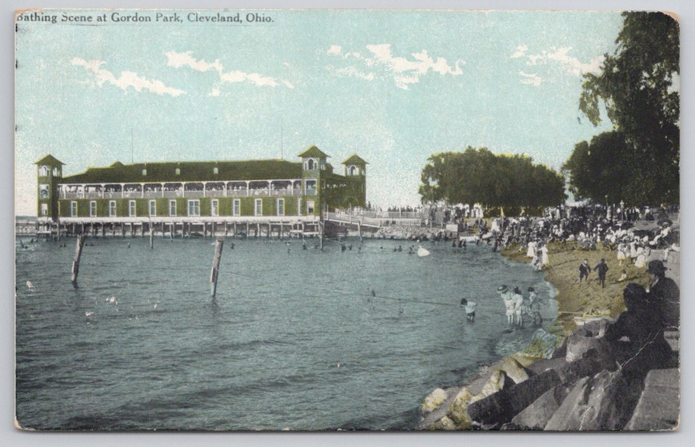 Vintage Cleveland Ohio Gordon Park Bathing Scene W.W. Hixson Postcard c.1910