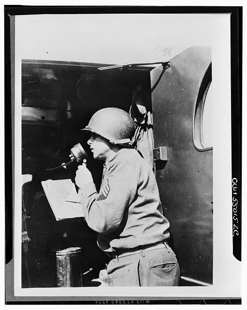 Photo:World War II US Army Soldier Radio Vehicle 1940s Military Photo