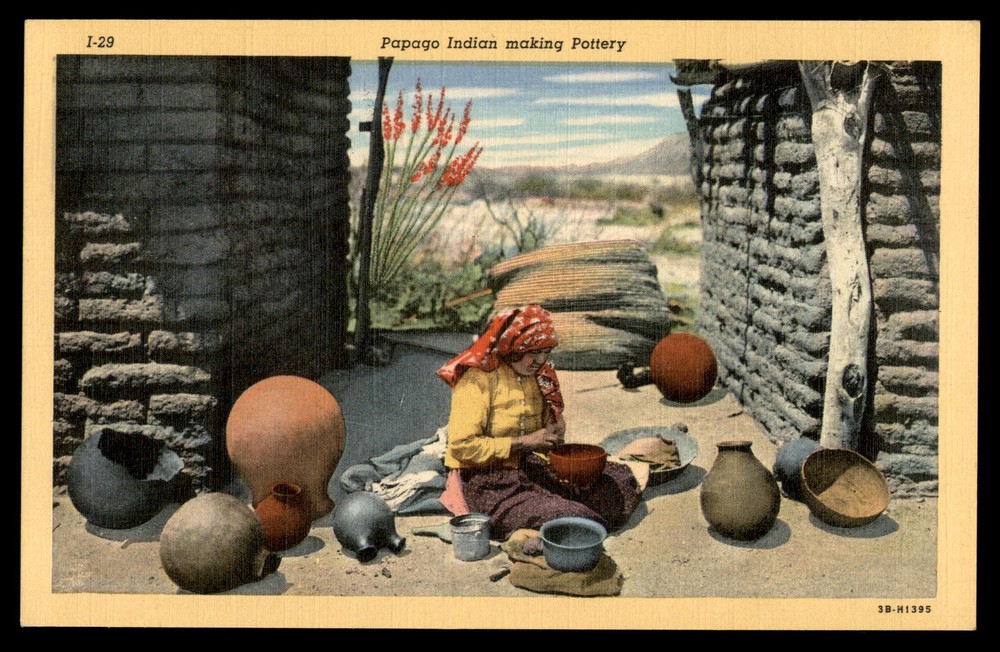 Postcard Papago Indian Woman Making Pottery
