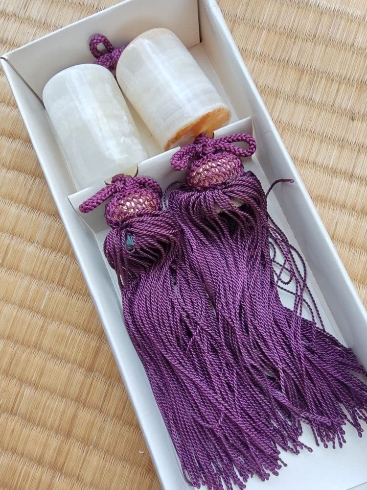 Onyx Stone Hanging Scroll Windchimes Set of 2 with Purple Tassels