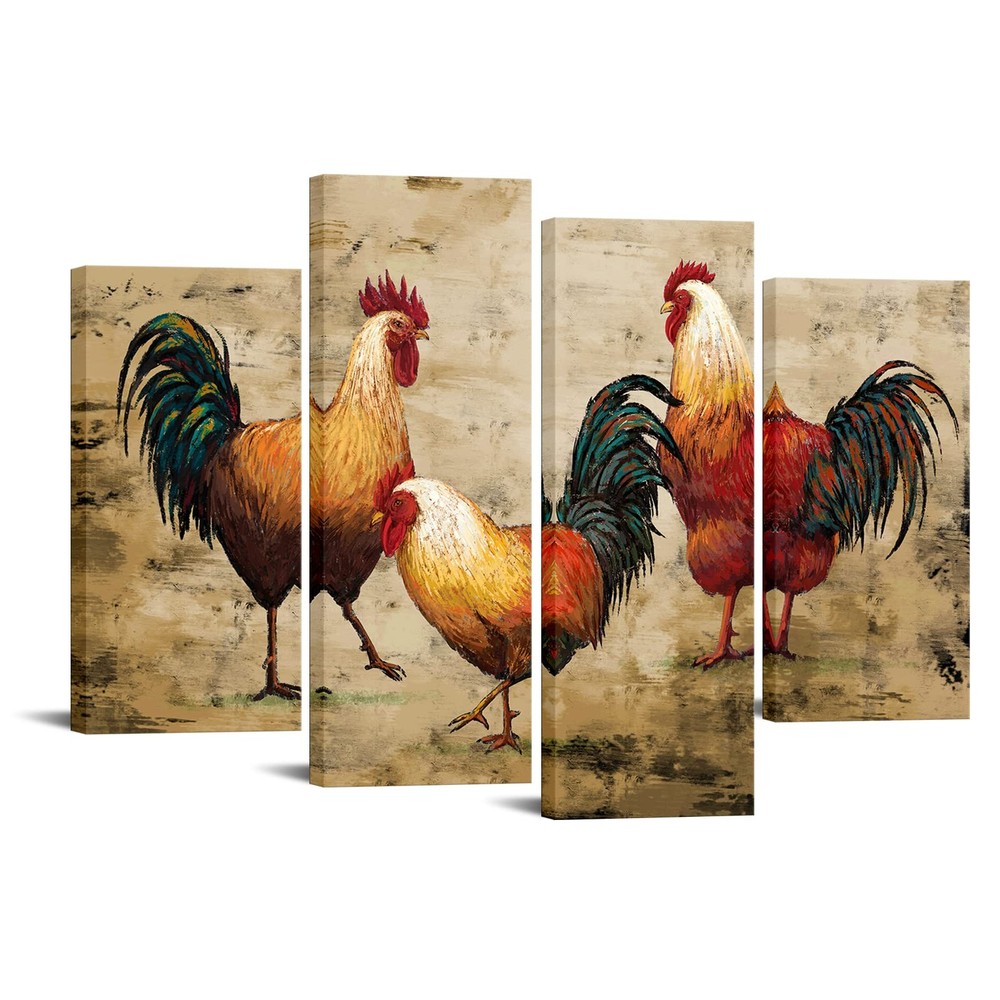 Vintage Farmhouse Rooster Canvas Art Print Farm Animal Painting