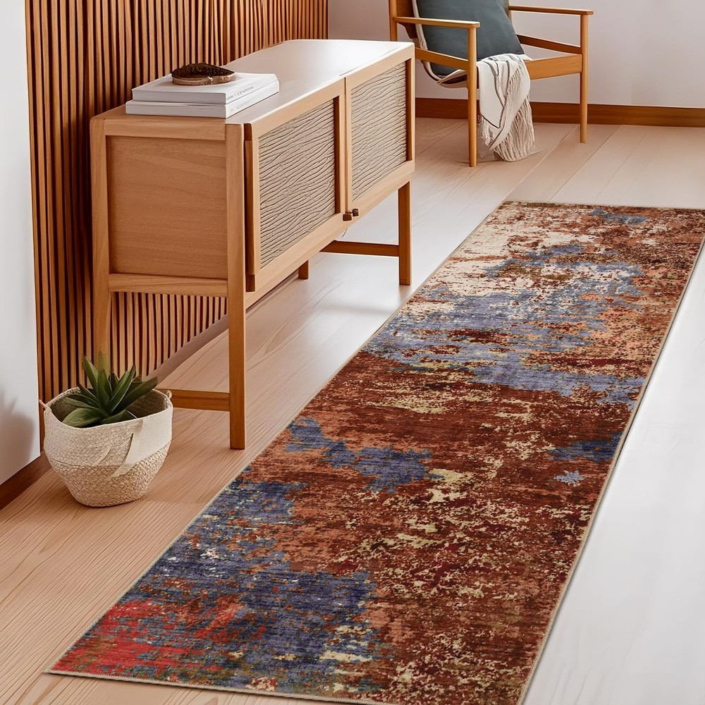 Washable Area Rugs 2x6 Non-Slip Abstract Runner Rugs, Ultra-Soft Low Pile Flo...