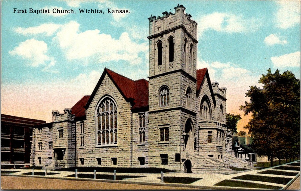 First Baptist Church Wichita Kansas Vintage Postcard Collectible