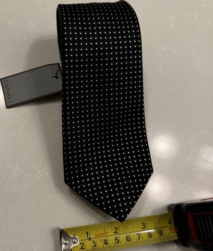 Canali Black White Geometric Silk Designer Men's Tie  Woven NWT