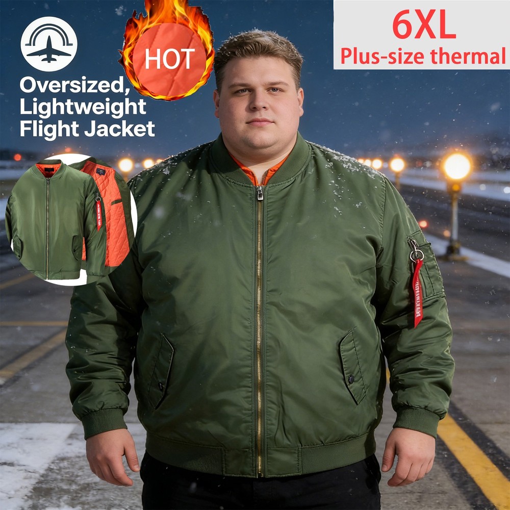 Men's Plus Size Lightweight MA-1 Bomber Jacket, Full Length Zipper Coat