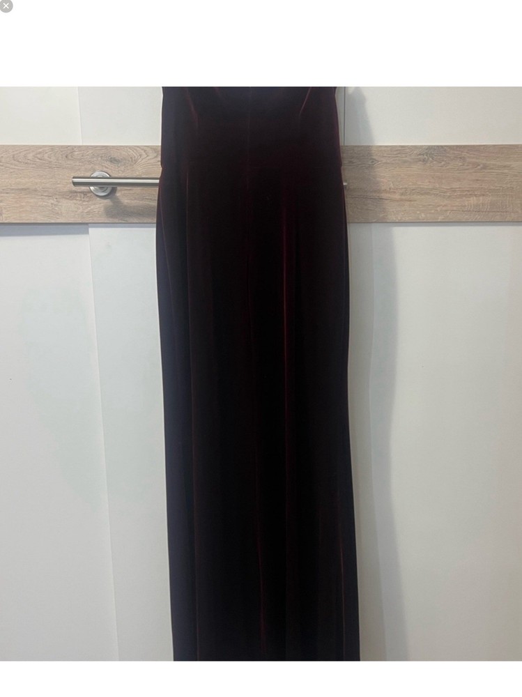 Aqua Burgundy Velvet Strapless Gown Lined Evening Dress Size 14 Excellent