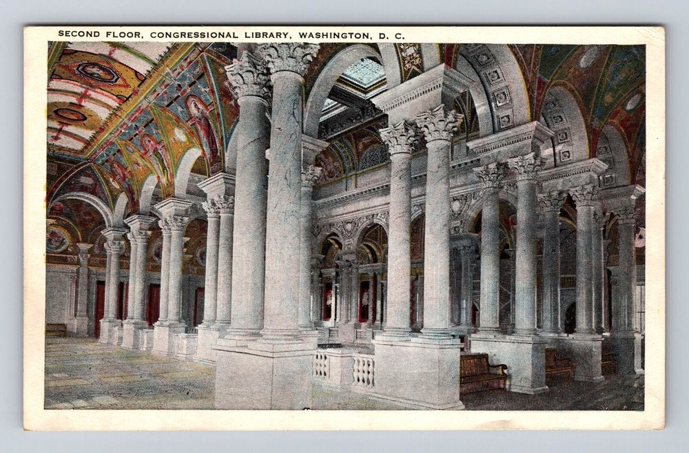 Washington DC-Second Floor, Congressional Library, Antique, Vintage Postcard