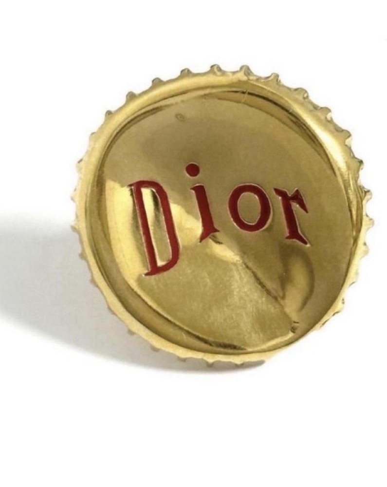 🔥 Y2K Vintage 2004 Dior  John Galliano DIOR Logo Bottle Cap Brooch/ Pin Gold 🔥