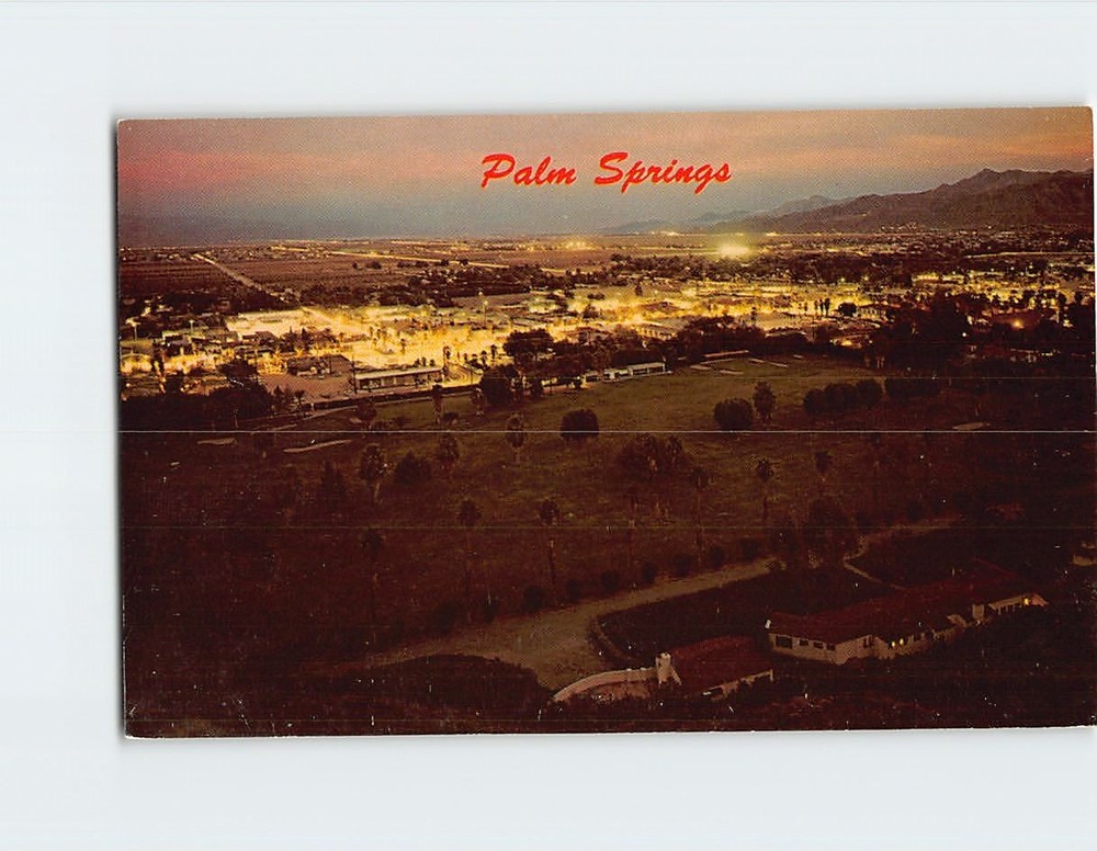 Postcard Aerial View Palm Springs at Twilight California USA