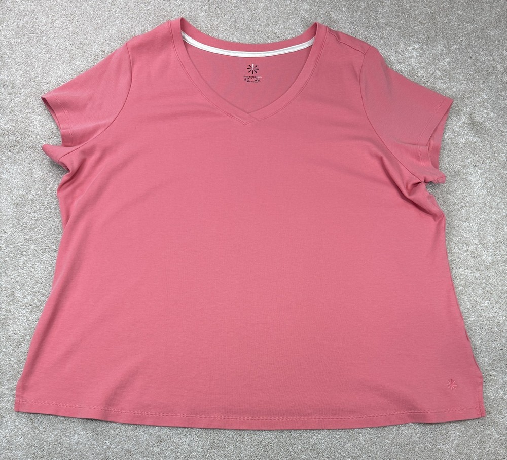 Isaac Mizrahi Live Essentials Shirt Women's Plus 3X Pink V-Neck Short Sleeve