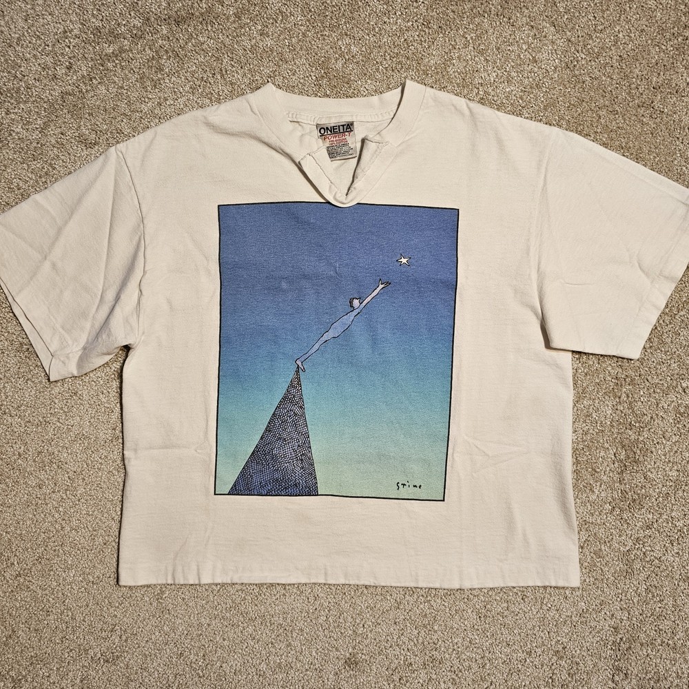 Vintage 90s Richard Stine Reaching Star Art T-shirt Mens M Grunge Cropped Artist