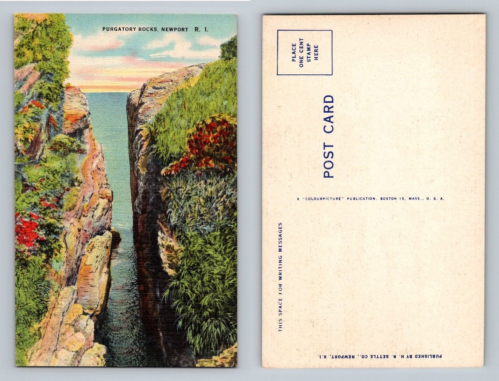 Newport, RI-Rhode Island, Purgatory Rocks Cliff View Vintage Postcard