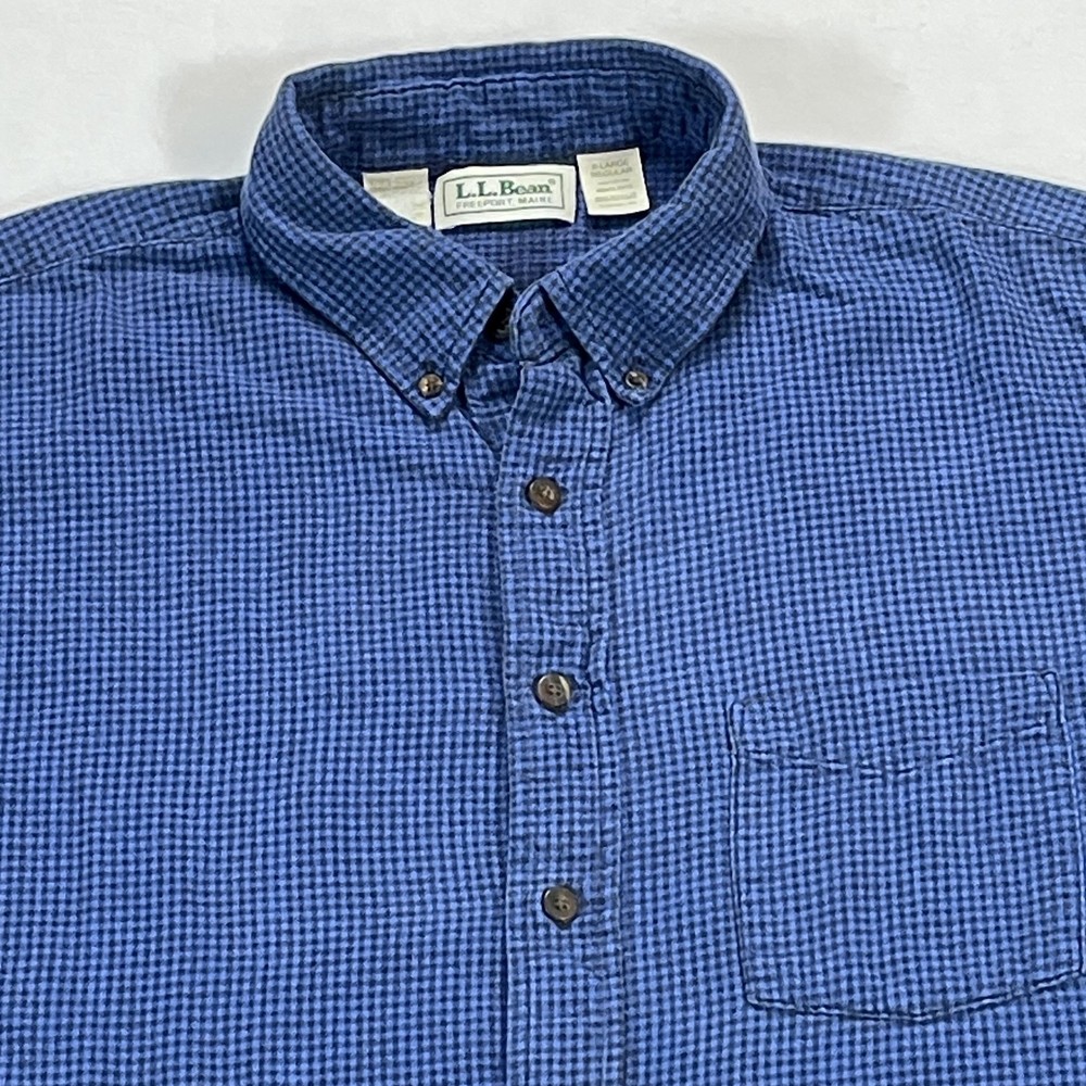 Vintage L.L. Bean Shirt Mens XL Blue Check Flannel Long Sleeve Button Down USA