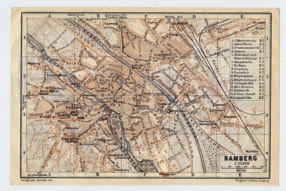 1925 Original Vintage Map Of Bamberg / Verso Passau / Bavaria Bayern / Germany