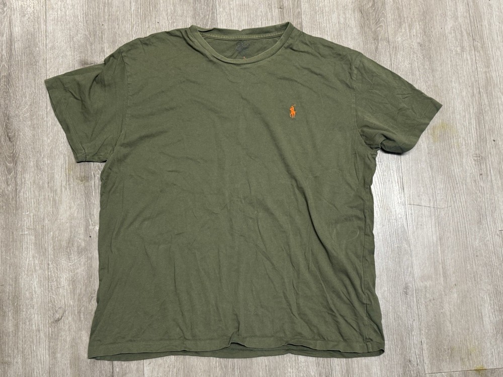 Polo Ralph Lauren Mens T-Shirt  Short Sleeve Olive Green Orange Pony Sz L